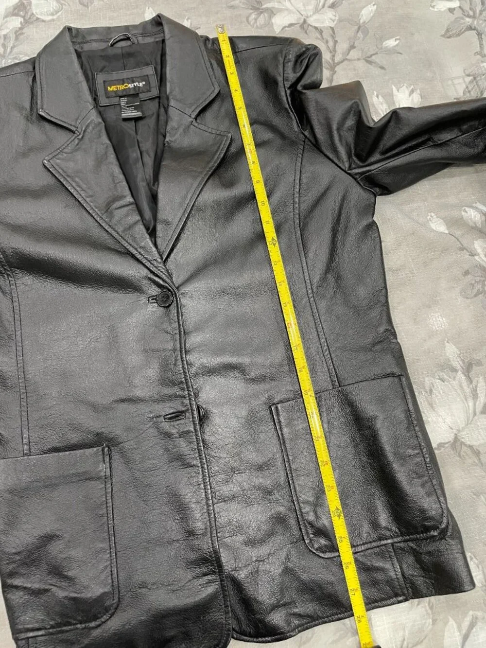 Metrostyle Genuine Leather Blazer Jacket Black Size 16 Classic Tailored Coat - Picture 9 of 13